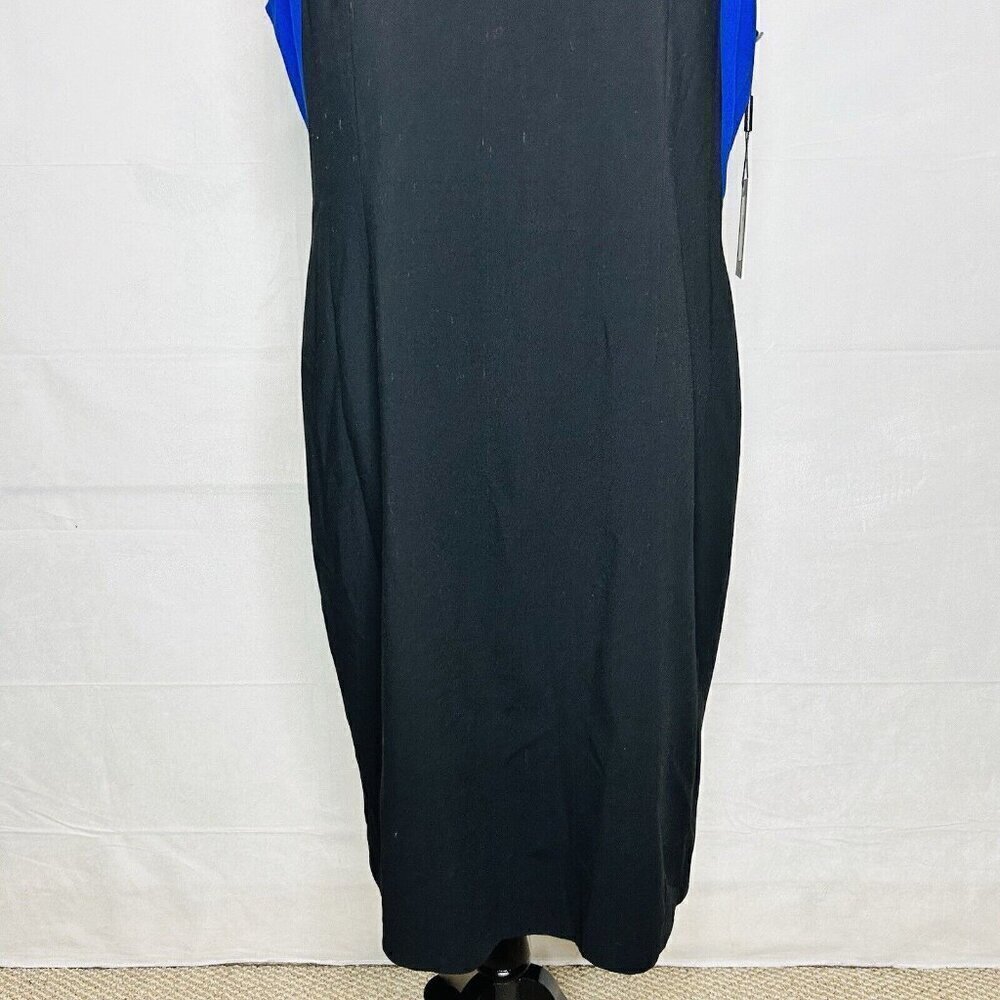 NWT Calvin Klein Womens Blue Black Round Neck Sleeveless Sheath Dress Size 14 - Picture 3 of 9